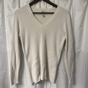 Sexy Y2K Sweater Womens Large Beige Long Sleeve V Neck Knit Top St John's Bay